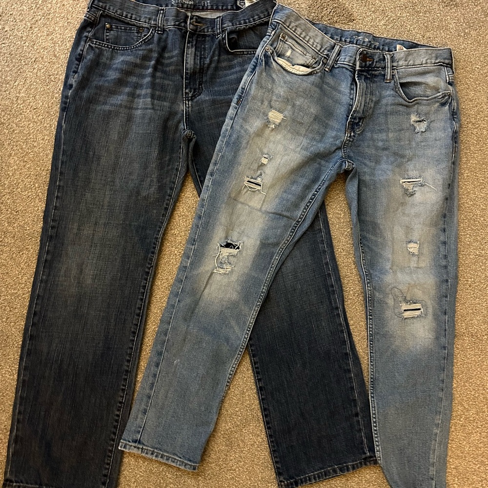 Men’s 32x30 jeans. Chaps straight fit darker. Old Navy Relaxed Slim lighter.